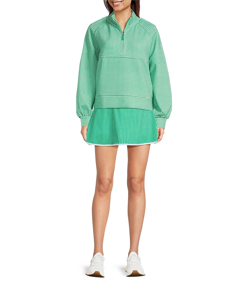 Addison Bay Clubhouse Collection Wren Gingham Print Long Sleeve Quarter Zip Sweatshirt