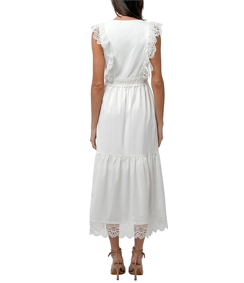 Adelyn Rae Adaline Lace Woven V Neck Sleeveless A-line Midi Dress