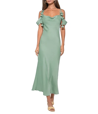 Adelyn Rae Alana Satin Off The Shoulder Cowl Neck Dress