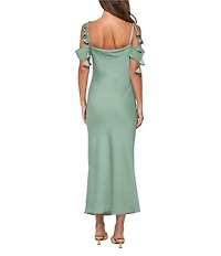 Adelyn Rae Alana Satin Off The Shoulder Cowl Neck Dress