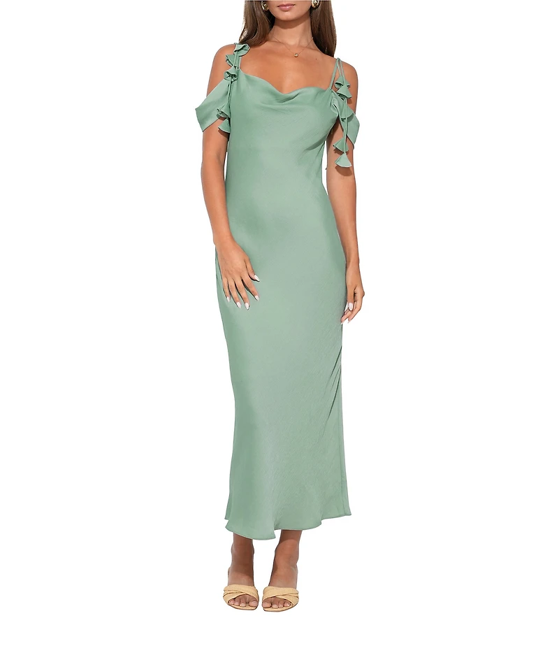 Adelyn Rae Alana Satin Off The Shoulder Cowl Neck Dress