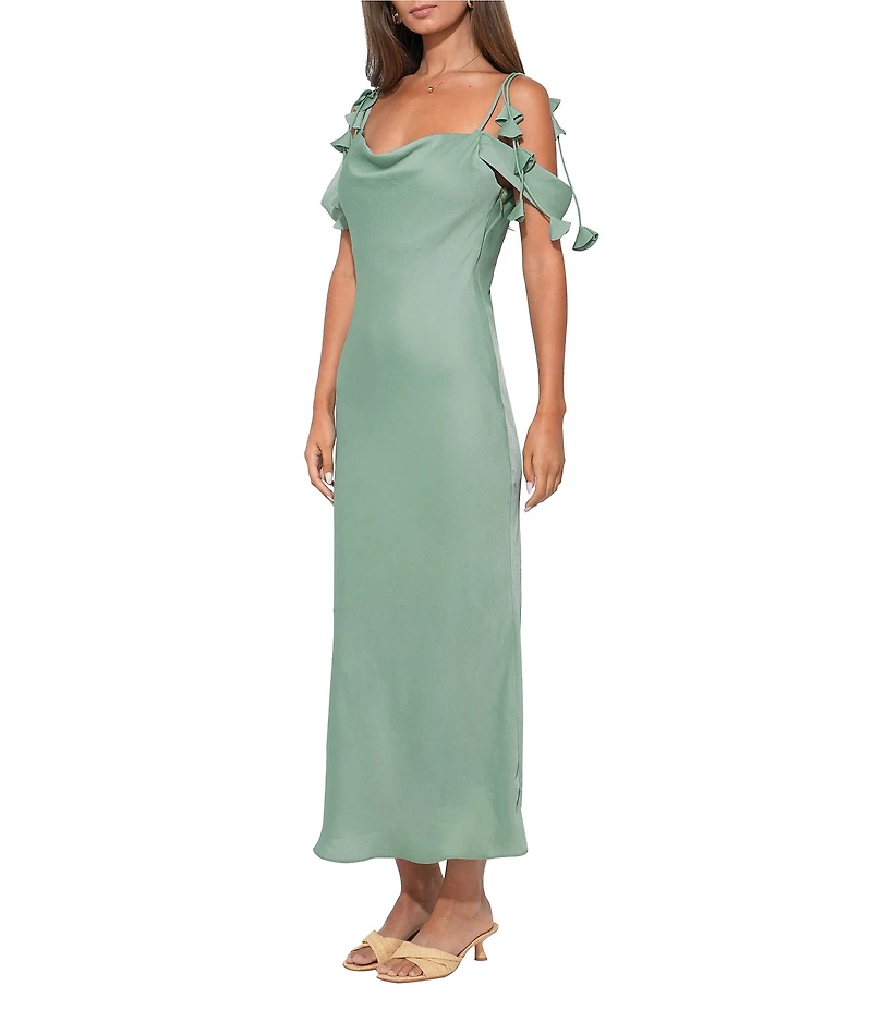 Adelyn Rae Alana Satin Off The Shoulder Cowl Neck Dress