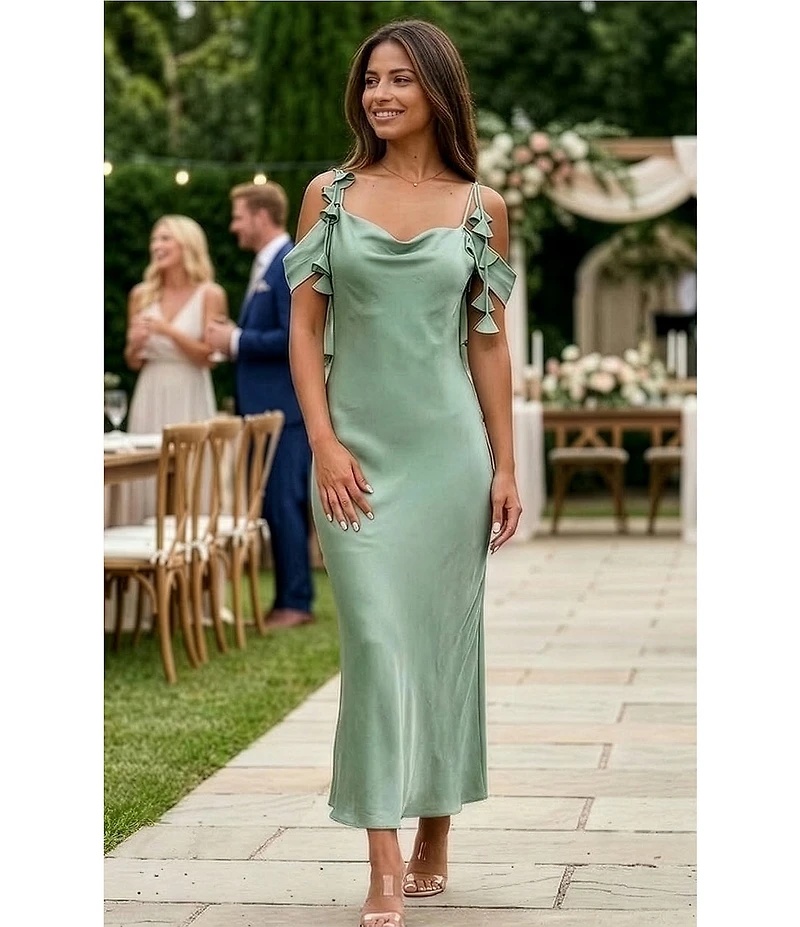 Adelyn Rae Alana Satin Off The Shoulder Cowl Neck Dress