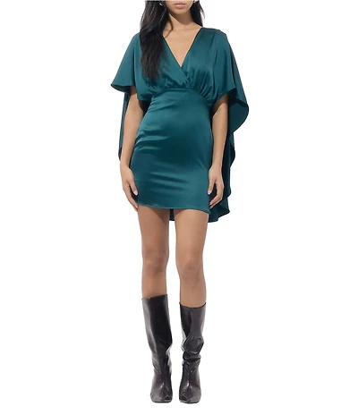 Adelyn Rae Aria Satin V-Neck Capelet Sheath Mini Dress