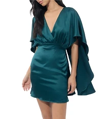 Adelyn Rae Aria Satin V-Neck Capelet Sheath Mini Dress