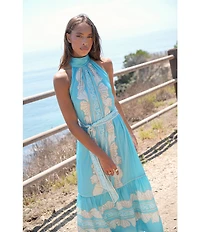 Adelyn Rae Ariella Halter Printed Seashell Midi Dress