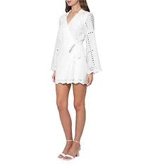 Adelyn Rae Bella Long Sleeve Eyelet Wrap Mini Dress