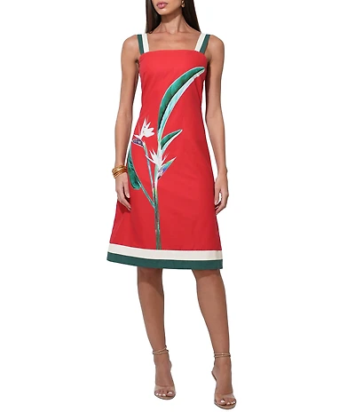 Adelyn Rae Birds Of Paradise Linen Blend Square Neck Sleeveless Smocked Back Woven A-Line Dress