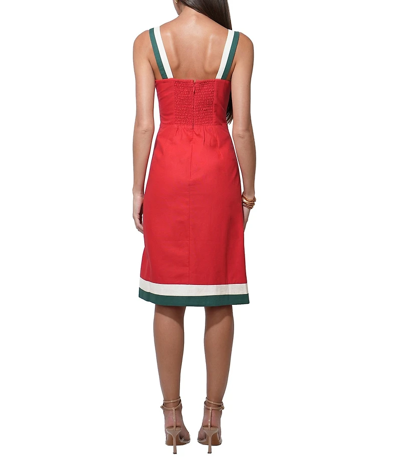 Adelyn Rae Birds Of Paradise Linen Blend Square Neck Sleeveless Smocked Back Woven A-Line Dress