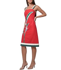 Adelyn Rae Birds Of Paradise Linen Blend Square Neck Sleeveless Smocked Back Woven A-Line Dress
