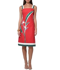 Adelyn Rae Birds Of Paradise Linen Blend Square Neck Sleeveless Smocked Back Woven A-Line Dress