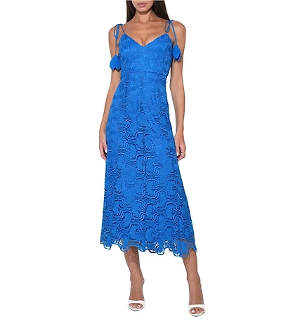 Adelyn Rae Blair Tie Shoulder V-Neck Lace A-Line Midi Dress