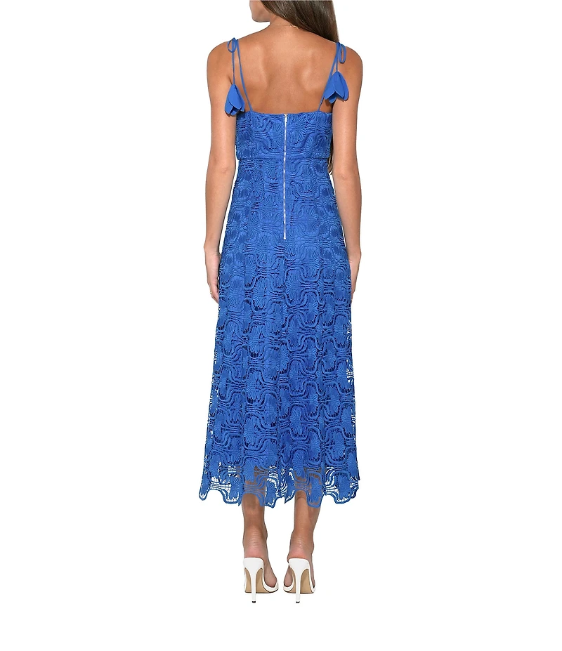 Adelyn Rae Blair Tie Shoulder V-Neck Lace A-Line Midi Dress
