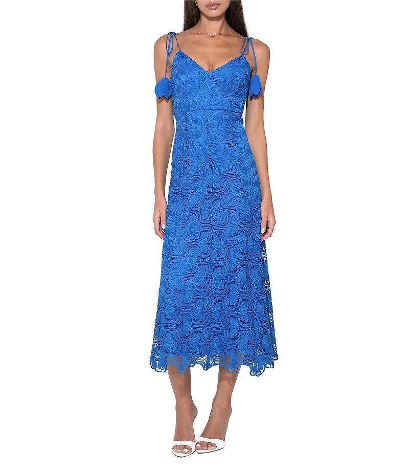 Adelyn Rae Blair Tie Shoulder V-Neck Lace A-Line Midi Dress