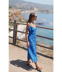 Adelyn Rae Blair Tie Shoulder V-Neck Lace A-Line Midi Dress