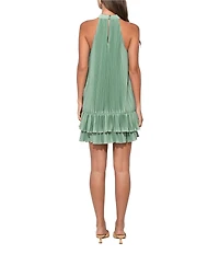 Adelyn Rae Brielle Pleated Woven Halter Sleeveless Sheath Mini Dress