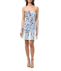 Adelyn Rae Bruan Embroidered Floral Print Square Neck Sleeveless Fit and Flare Mini Dress
