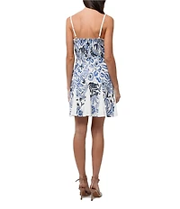 Adelyn Rae Bruan Embroidered Floral Print Square Neck Sleeveless Fit and Flare Mini Dress