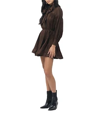 Adelyn Rae Daphne Woven Mock Bow Neck Long Sleeve A-Line Mini Dress