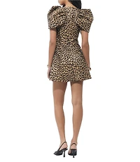 Adelyn Rae Gathered Puff Sleeve Leopard Print Mini Dress