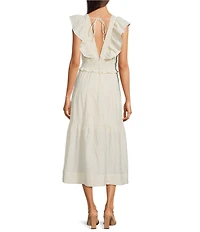 Adelyn Rae Jina Textured Woven V-Neck Sleeveless Ruffle A-Line Midi Dress