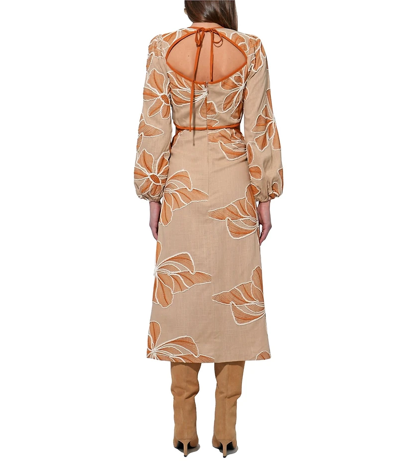Adelyn Rae Joy Embroidered Floral Print Side Cut Out & Open Back Midi Dress