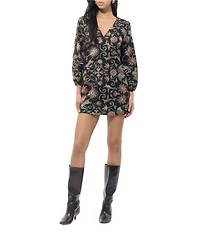 Adelyn Rae Juno Floral Embroidered V-Neck Long Sleeve Sheath Mini Dress