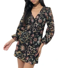 Adelyn Rae Juno Floral Embroidered V-Neck Long Sleeve Sheath Mini Dress