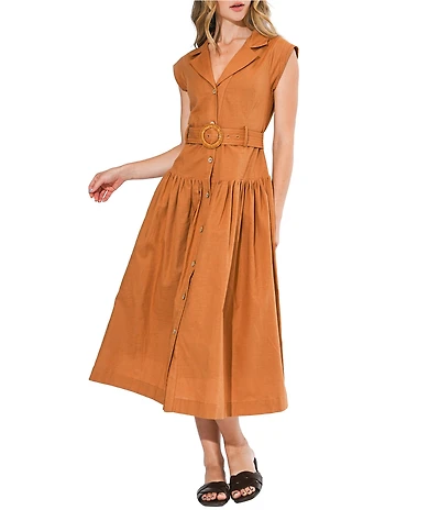 Adelyn Rae Kennedy V Neck Midi Shirt Dress