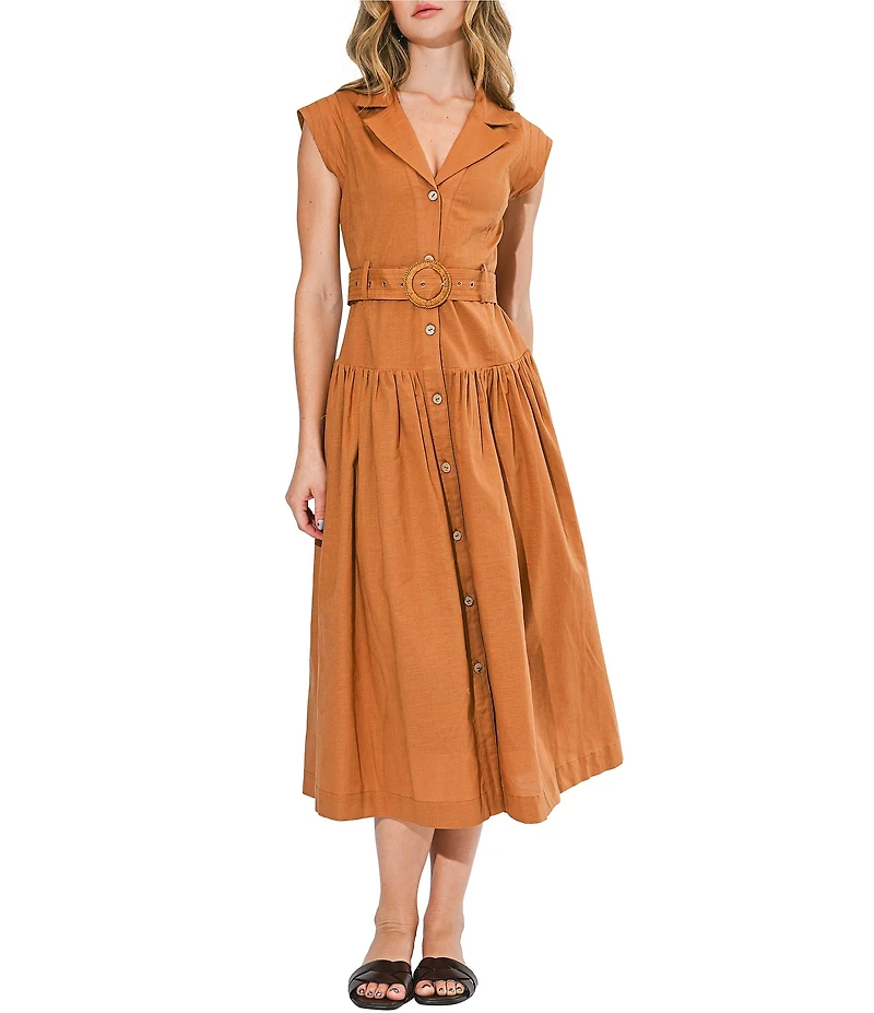 Adelyn Rae Kennedy V Neck Midi Shirt Dress