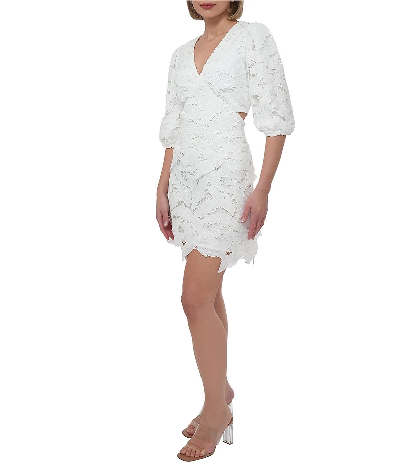 Adelyn Rae Lace V-Neck Short Sleeve Side Cutout Sheath Mini Dress