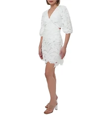 Adelyn Rae Lace V-Neck Short Sleeve Side Cutout Sheath Mini Dress