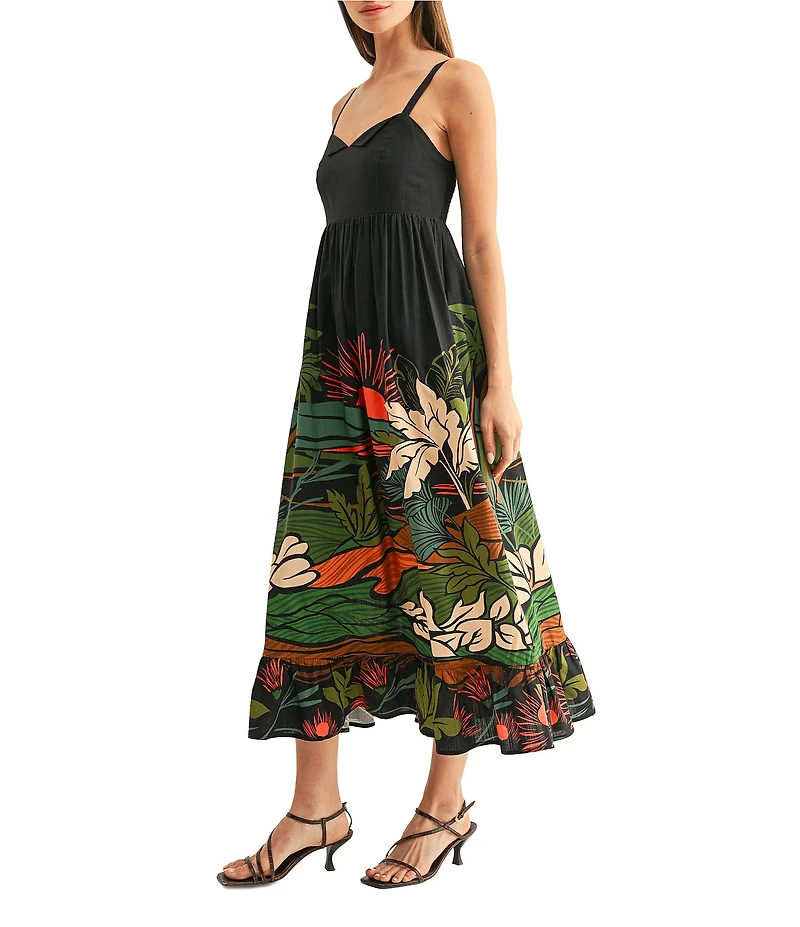 Adelyn Rae Leah Ruffled Printed Sleeveless Midi Dress