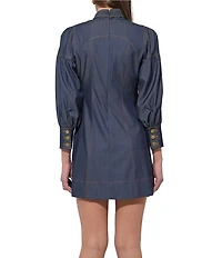 Adelyn Rae Lilith Denim Long Sleeve Neck Tie Mini Dress