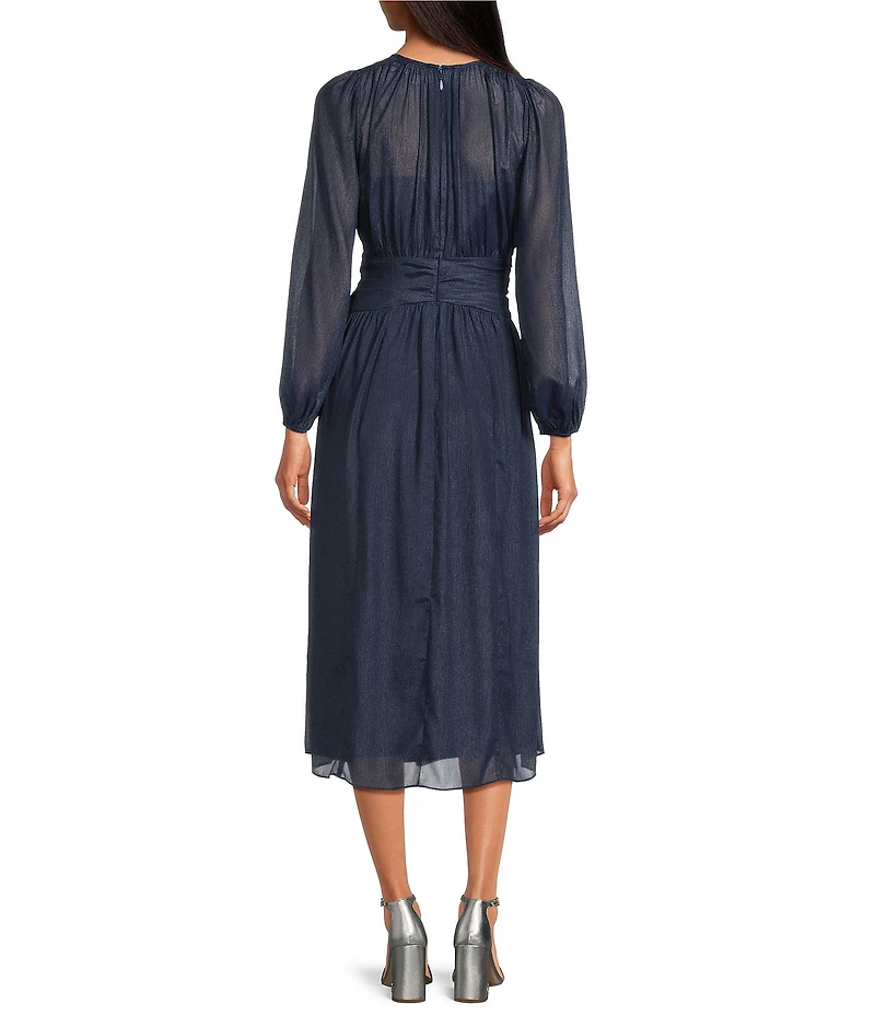 Adelyn Rae Marlowe Ruffle Crew Neck Long Sleeve Chiffon Midi Dress