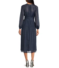 Adelyn Rae Marlowe Ruffle Crew Neck Long Sleeve Chiffon Midi Dress