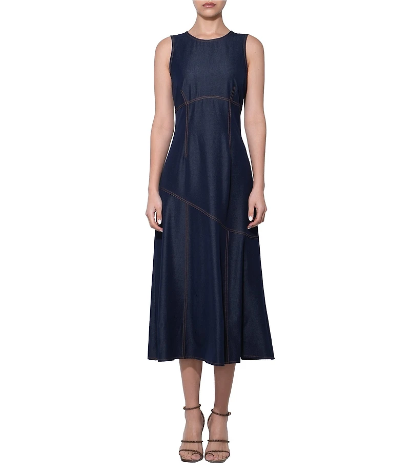 Adelyn Rae Natasha Denim Sleeveless Midi Dress