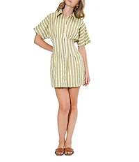 Adelyn Rae Posie Pleated Striped Shirt Dress