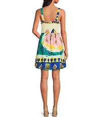Adelyn Rae Reese Scallop Square Neck Smock Back Printed Mini Dress