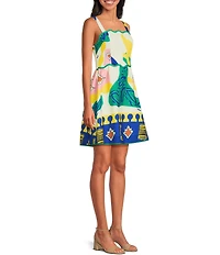 Adelyn Rae Reese Scallop Square Neck Smock Back Printed Mini Dress