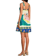 Adelyn Rae Reese Scallop Square Neck Smock Back Printed Mini Dress
