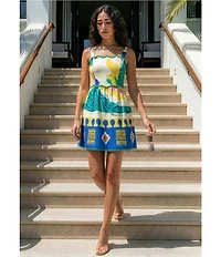 Adelyn Rae Reese Scallop Square Neck Smock Back Printed Mini Dress