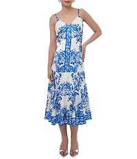 Adelyn Rae Rhegan Satin Floral Print V Neck Sleeveless Slip Midi Dress