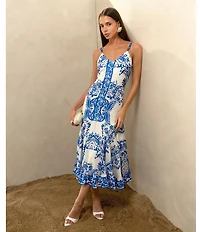 Adelyn Rae Rhegan Satin Floral Print V Neck Sleeveless Slip Midi Dress