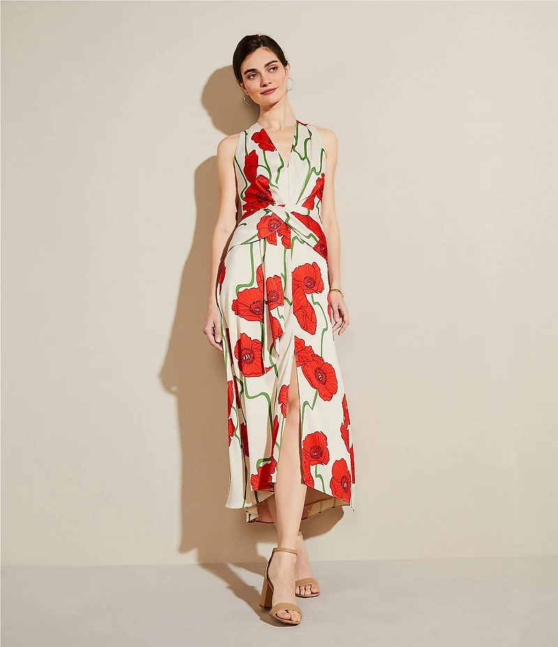 Adelyn Rae Rosalyn Woven Abstract Rose Print V Neck Sleeveless A-Line Maxi Dress