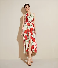 Adelyn Rae Rosalyn Woven Abstract Rose Print V Neck Sleeveless A-Line Maxi Dress