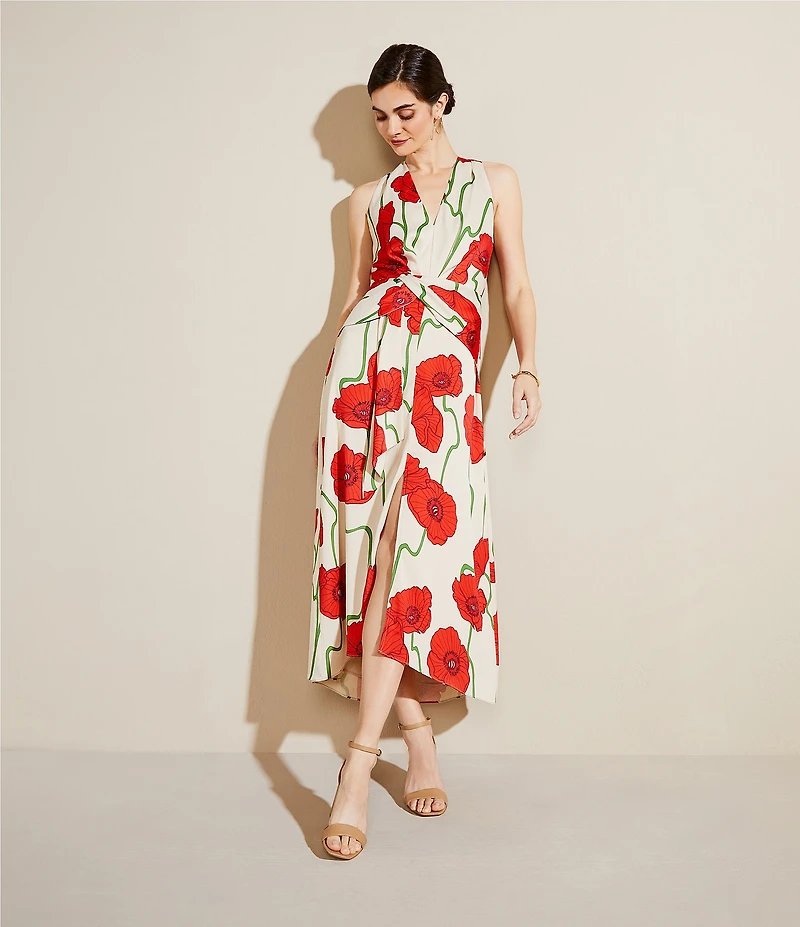 Adelyn Rae Rosalyn Woven Abstract Rose Print V Neck Sleeveless A-Line Maxi Dress