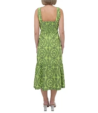 Adelyn Rae Rose Eyelet Embroidered Print Square Neck Sleeveless Fit and Flare Midi Dress