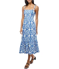 Adelyn Rae Shanna Embroidered Abstract Print Square Neck Sleeveless Fit and Flare Midi Dress