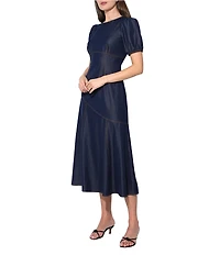 Adelyn Rae Short Puff Sleeve A Line Midi Dress